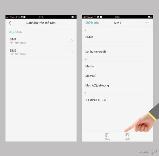 Chọn sim để sao chép danh bạ